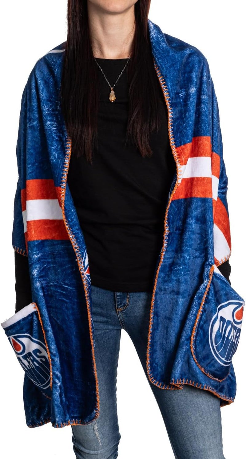 Calhoun NHL Surf & Skate Ladies Cozy Fleece Arena Wrap Shawl Cardigan with Front Pockets - Image 1